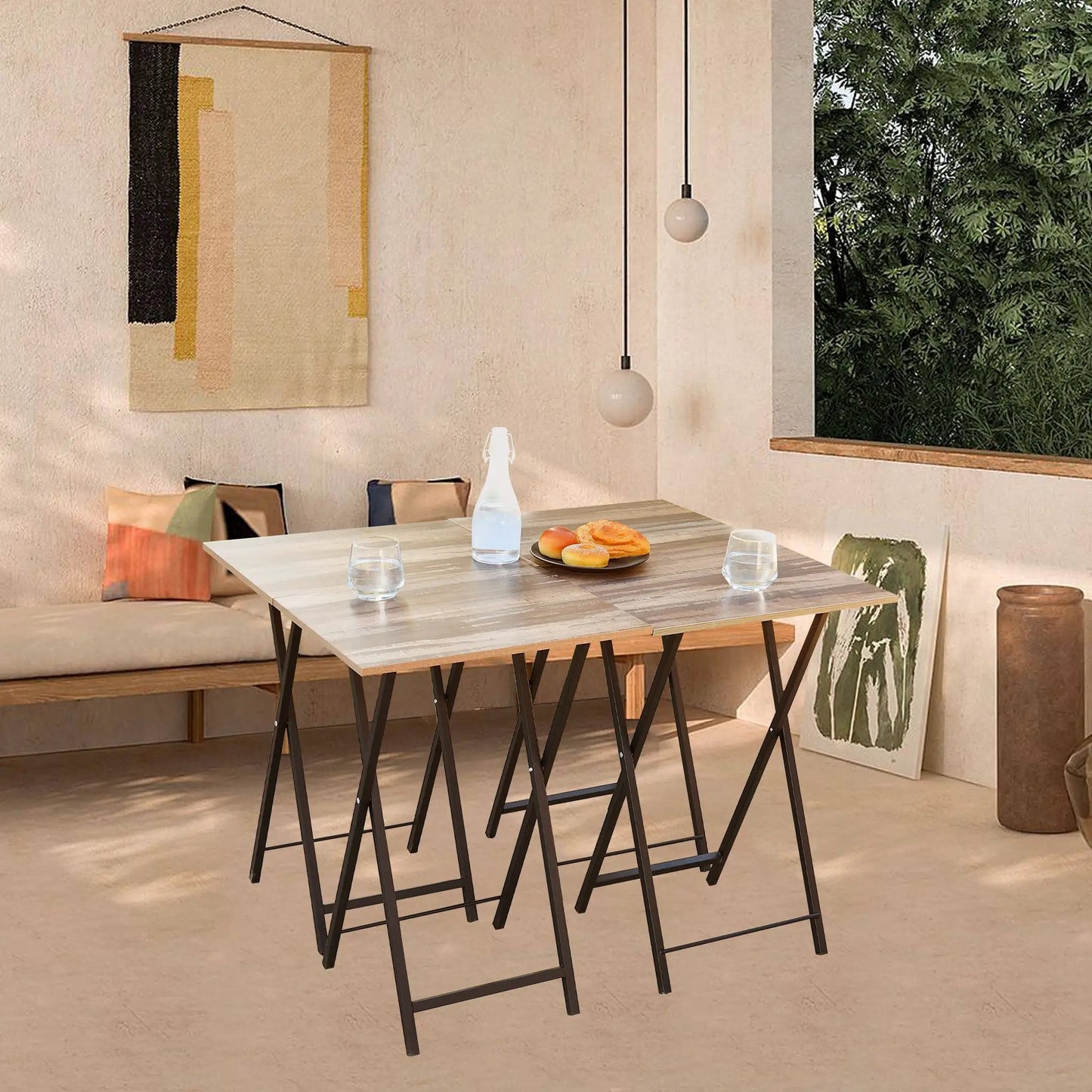 Bandejas de TV para comer, juego de 4 con soporte, juego de mesas plegables para TV/meriendas, mesas plegables para cenas para espacios pequeños