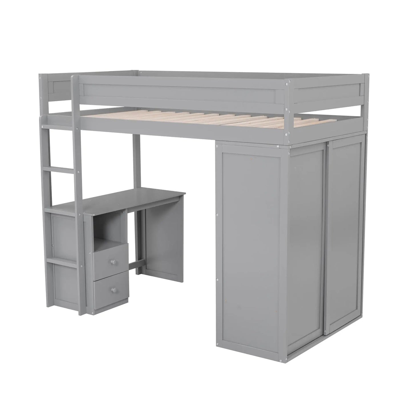 Gray wood twin loft bed with built-in desk and wardrobe cabinets by VIP Digital Presence on Tampa Home & Garden Store