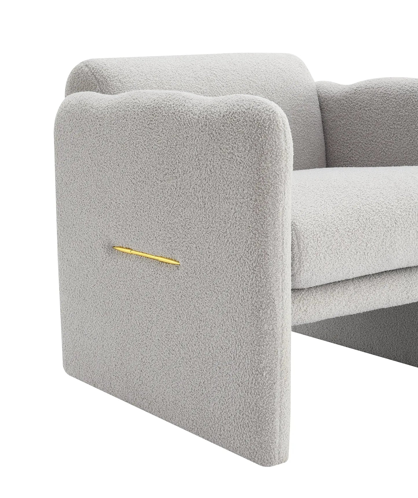 Arm chair with wavy arms in light grey boucle fabric on Tampa Home & Garden Store