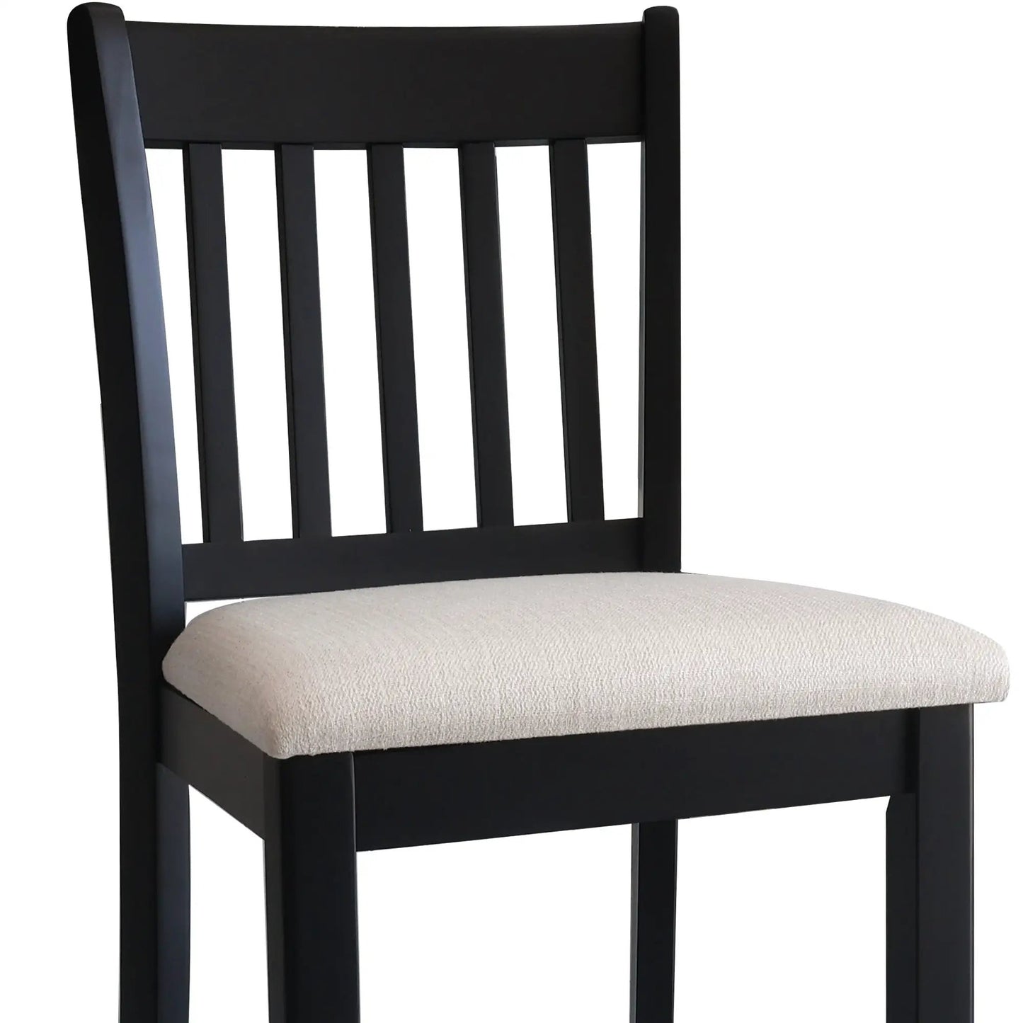 Asientos informales Sillas con acabado negro Juego de 2 de madera de caucho Diseño de respaldo de listones de transición Muebles de comedor Sillas de mostrador