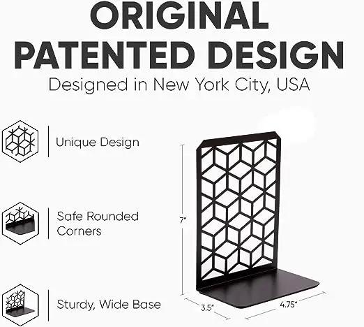 Geomod 3D Cube Bookends two-pack in black metal with geometric lattice design on Tampa Home & Garden Store