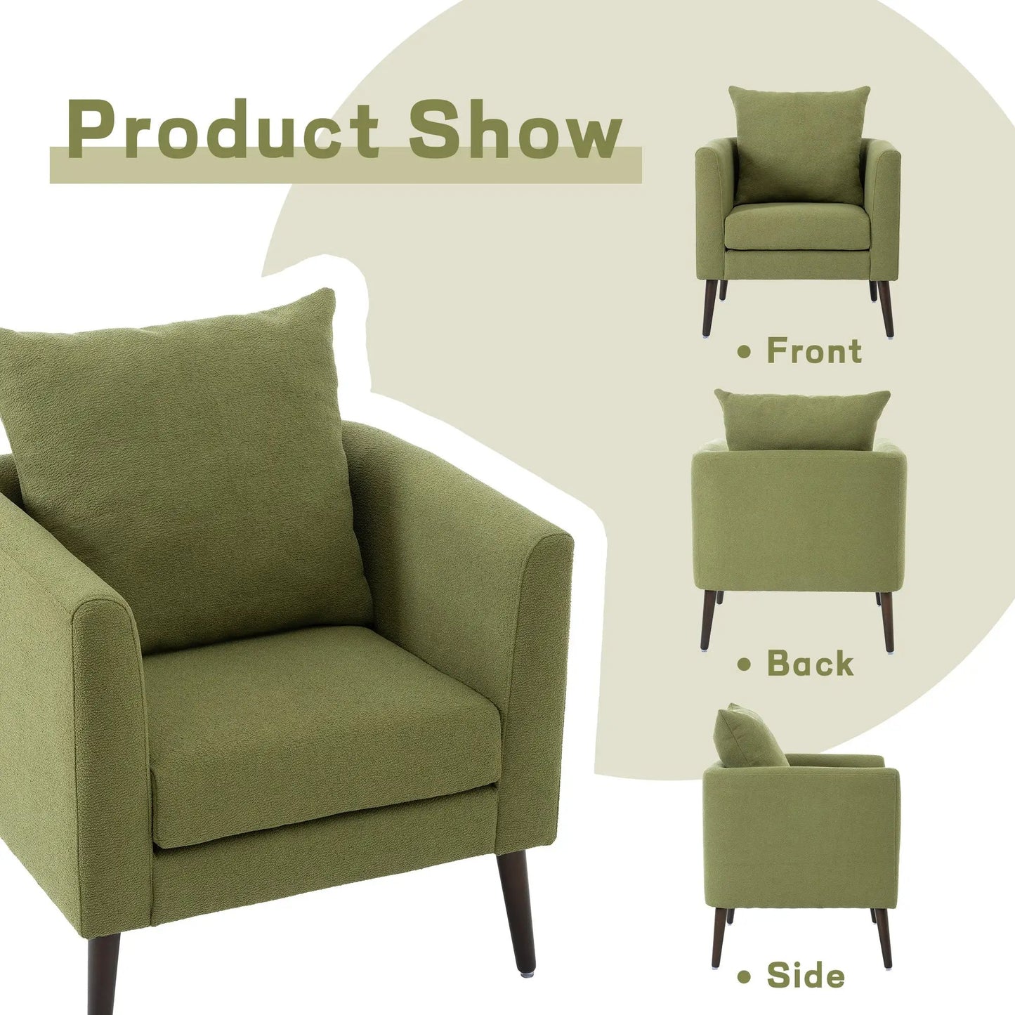 Olive Barrel Chair fabric armchair with wood legs by VIP Digital Presence on Tampa Home & Garden Store
