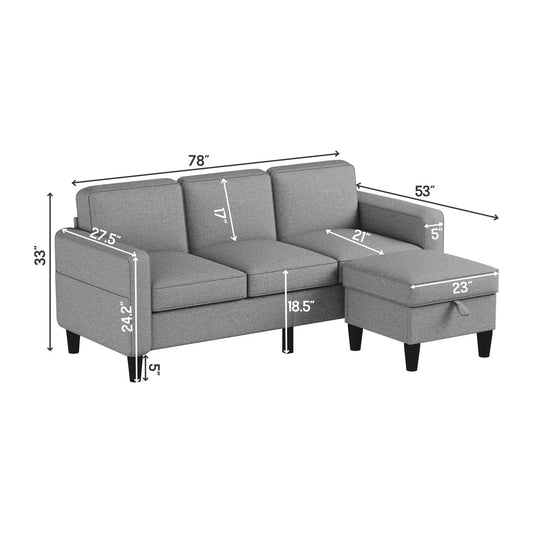 Light gray L-shaped sectional sofa with chaise for small spaces by V.I.P Digital Presence on Tampa Home & Garden Store