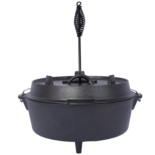 Cast iron Dutch oven with lid black finish, 6-quart capacity, spiral lid lifter on Tampa Home & Garden Store