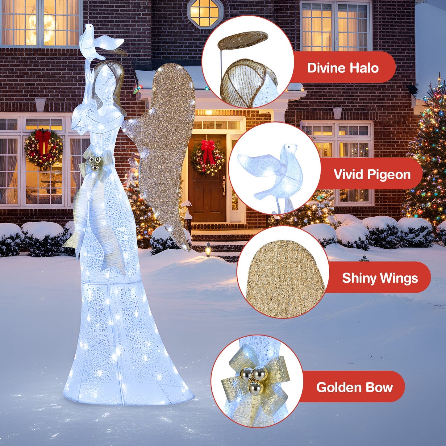 3D Lighted Angel lawn ornament 5.5 ft DirectDeals white LED statue with glitter wings on Tampa Home & Garden Store