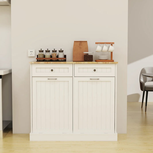 Two Drawers and Tilt-Out Trash Cabinet White with beadboard doors under a kitchen counter on Tampa Home & Garden Store