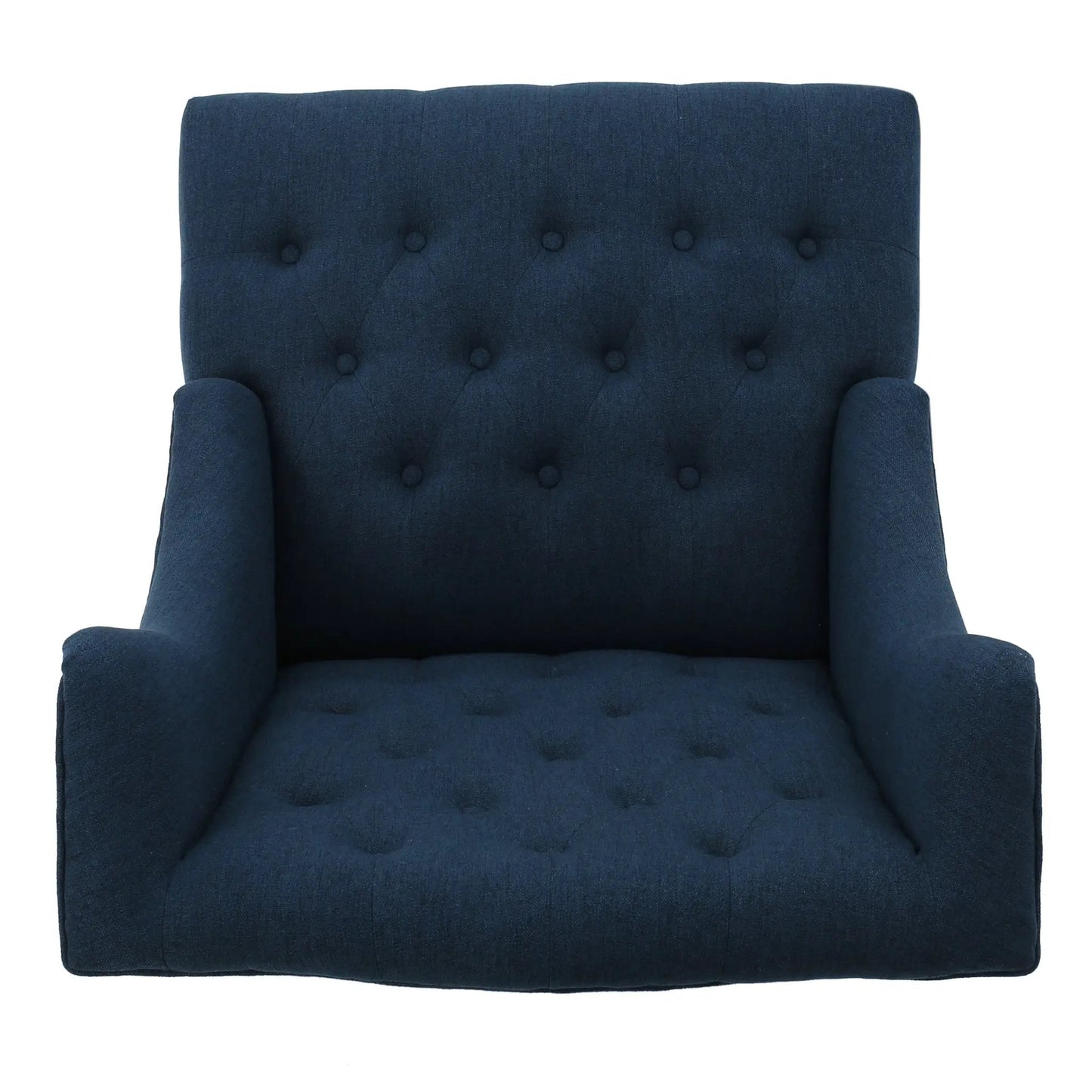 Upholstered Wingback Chair navy blue linen with tufted back and rounded arms on Tampa Home & Garden Store