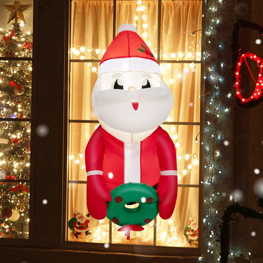 3.3ft lighted Santa inflatable in red suit with white beard before a lit window display on Tampa Home & Garden Store