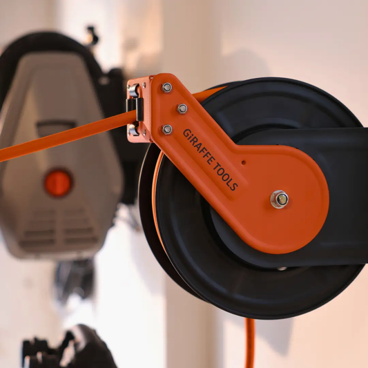 Retractable Air Hose Reel orange alloy steel 3/8in by Giraffe Tools on Tampa Home & Garden Store
