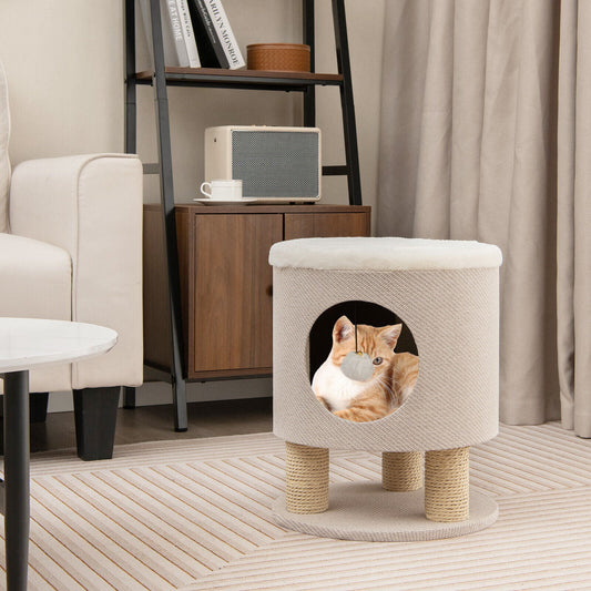 3-in-1 Cat Condo Stool Kitty Bed with Scratching Posts and Plush Ball Toy - Tampa Home & Garden Store