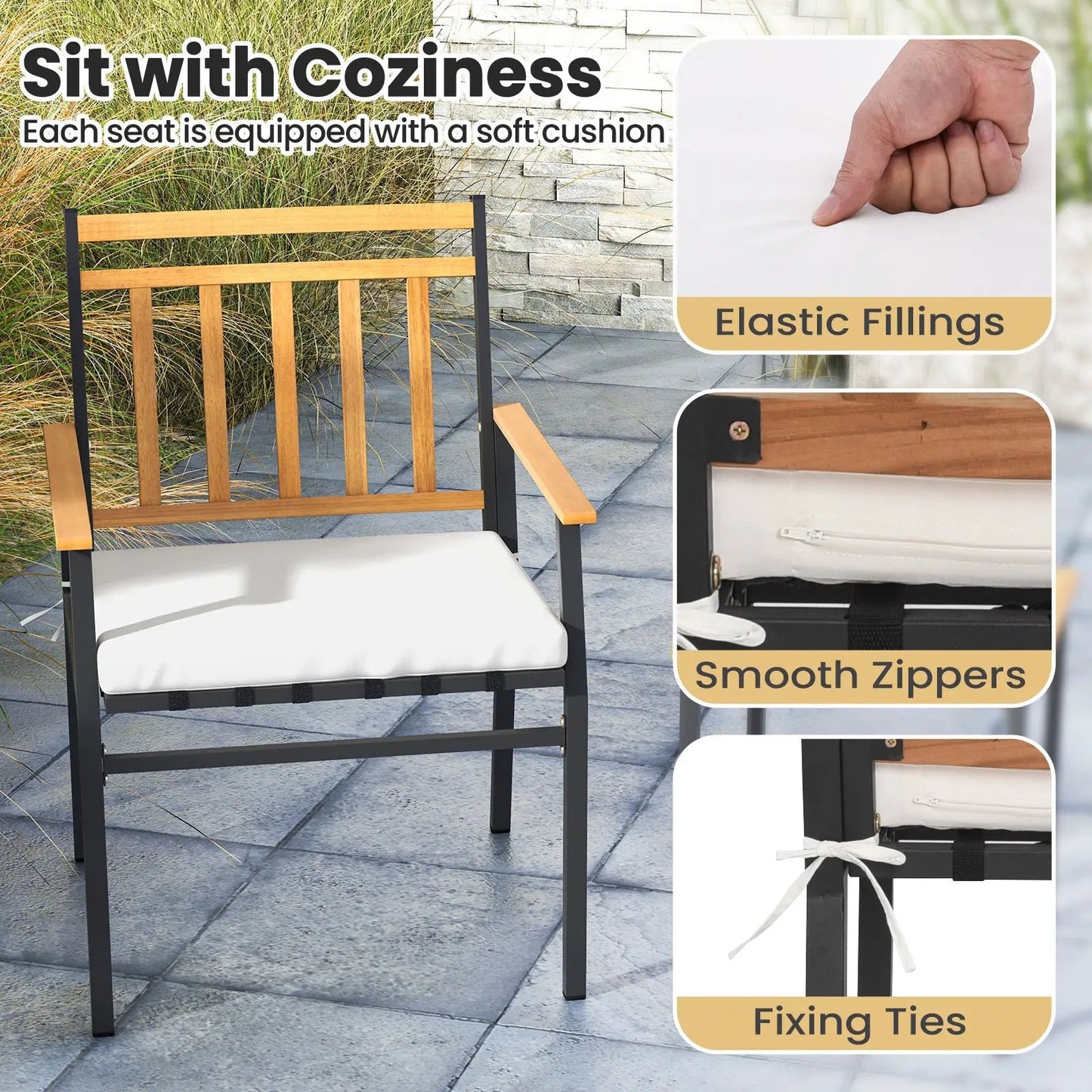 3-piece Acacia wood patio set with white cushions DirectDeals on Tampa Home & Garden Store