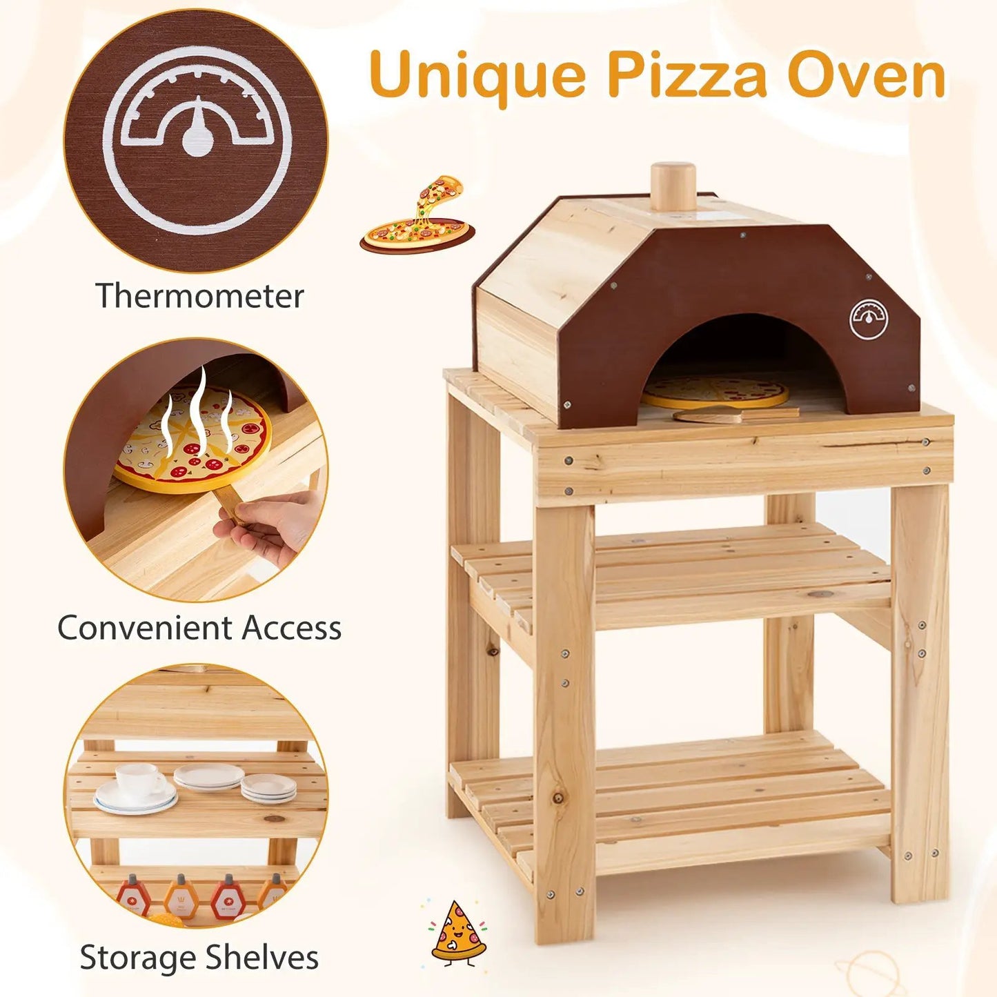 3-Piece Outdoor Kids Mud Kitchen Pizza Oven DirectDeals wooden oven on sturdy table with storage on Tampa Home & Garden Store