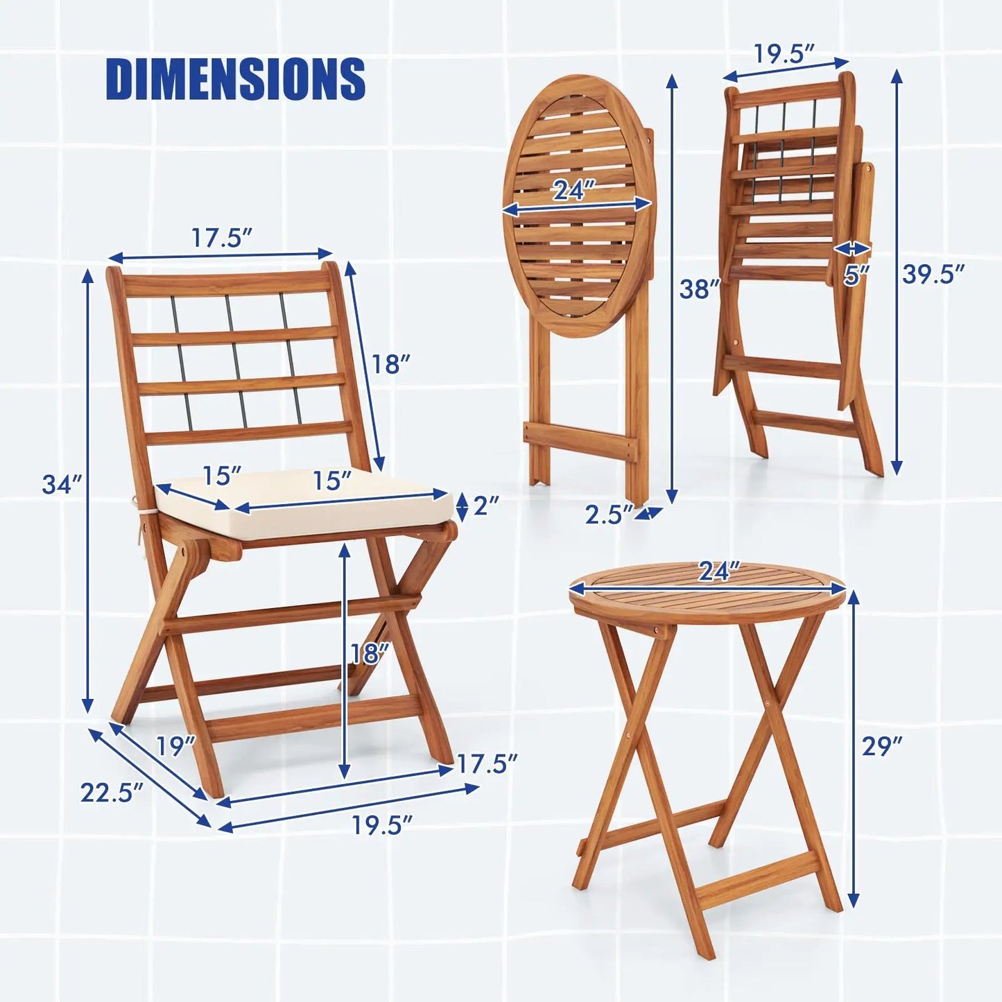 Acacia Wood Patio Bistro Set with Cushions 3-piece natural finish DirectDeals on Tampa Home & Garden Store