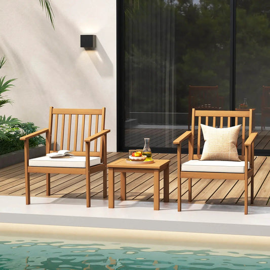 3 Pieces Patio Wood Furniture Set with soft Cushions for Porch-White - Tampa Home & Garden Store
