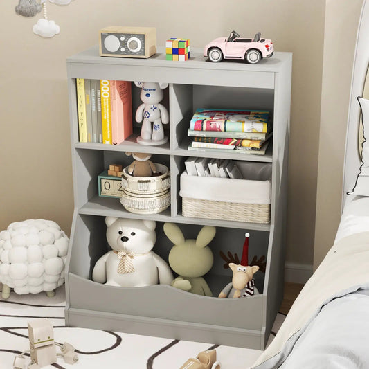 3 Tier Kids Bookcase Toy Storage Cabinet in gray with cubbies for books and toys on Tampa Home & Garden Store