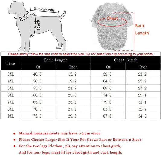 Winter Warm Big Dog Sweater 3XL-9XL, grey knit dog apparel by Furr Baby Gifts, size chart on Tampa Home & Garden Store
