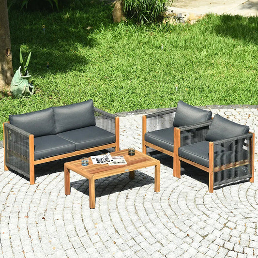 Acacia Wood Patio Furniture Set with Cushions