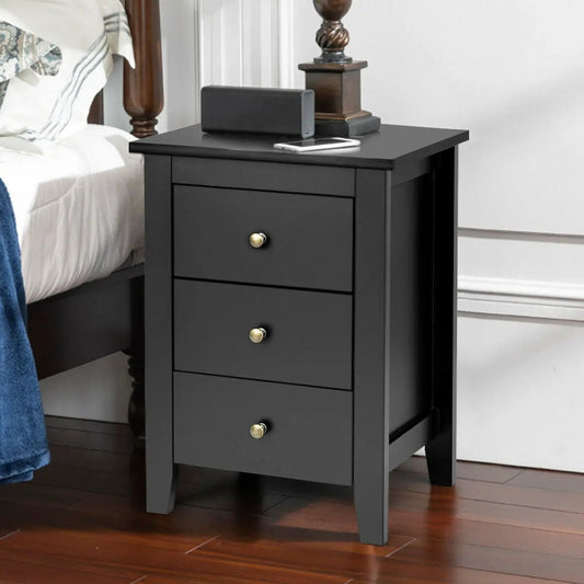 Nightstand End Beside Table Drawers Modern Storage Bedroom Furniture-Black - Tampa Home & Garden Store