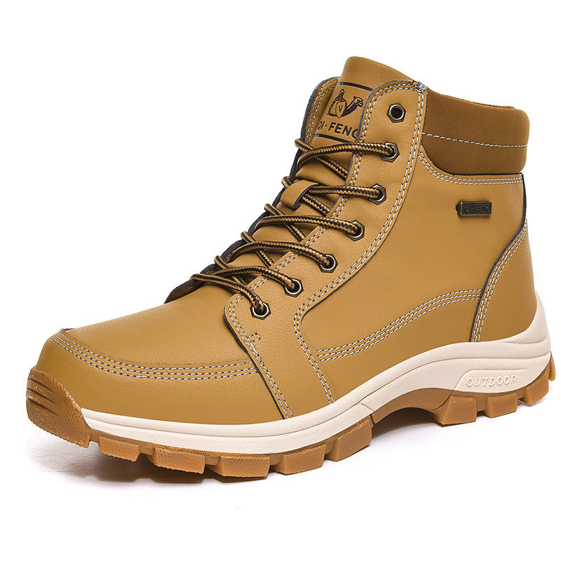 Stevvex brown winter men's snow boot waterproof leather ankle hiking boot with plush lining on Tampa Home & Garden Store