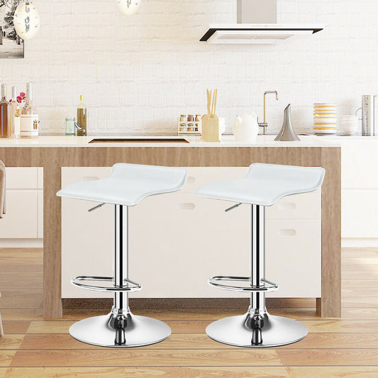 Set of 2 Adjustable PU Leather Backless Bar Stools-White - Tampa Home & Garden Store
