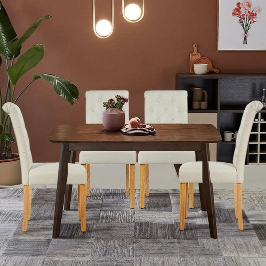 Tufted dining chair set, 4 white upholstered chairs with light wood legs adjustable foot pads on Tampa Home & Garden Store