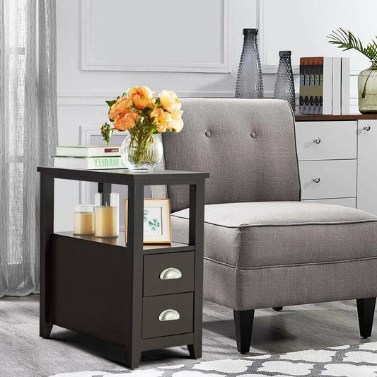 End table DirectDeals black wood with 2 drawers and open shelf on Tampa Home & Garden Store