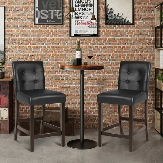 Set of 2 DirectDeals PVC leather bar stools with solid wood legs, black on Tampa Home & Garden Store