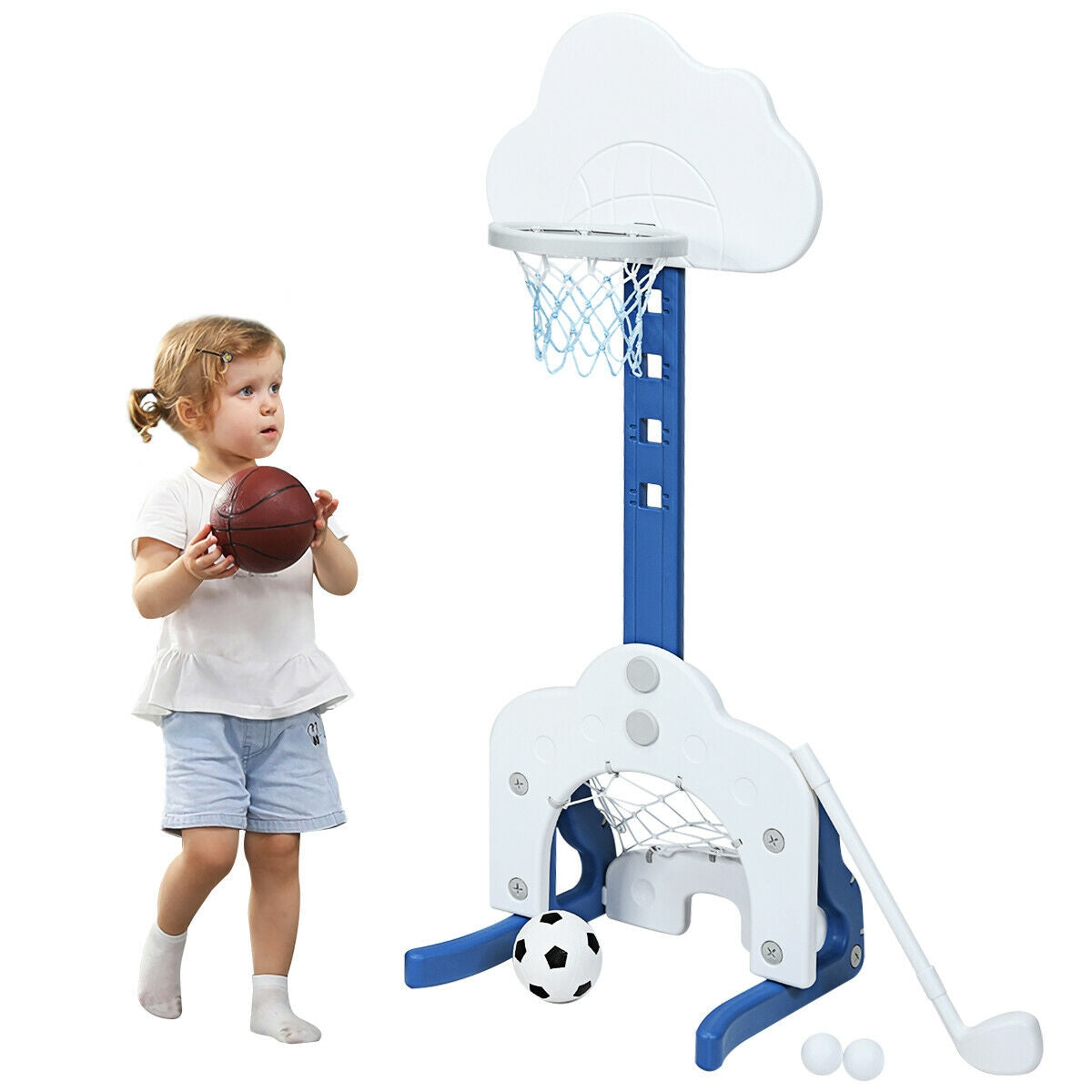 3-in-1 Kids Basketball Hoop Set with Balls-Green