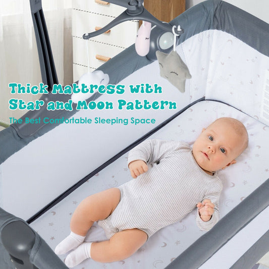 Height Adjustable Baby Side Crib with Music Box & Toys - Tampa Home & Garden Store