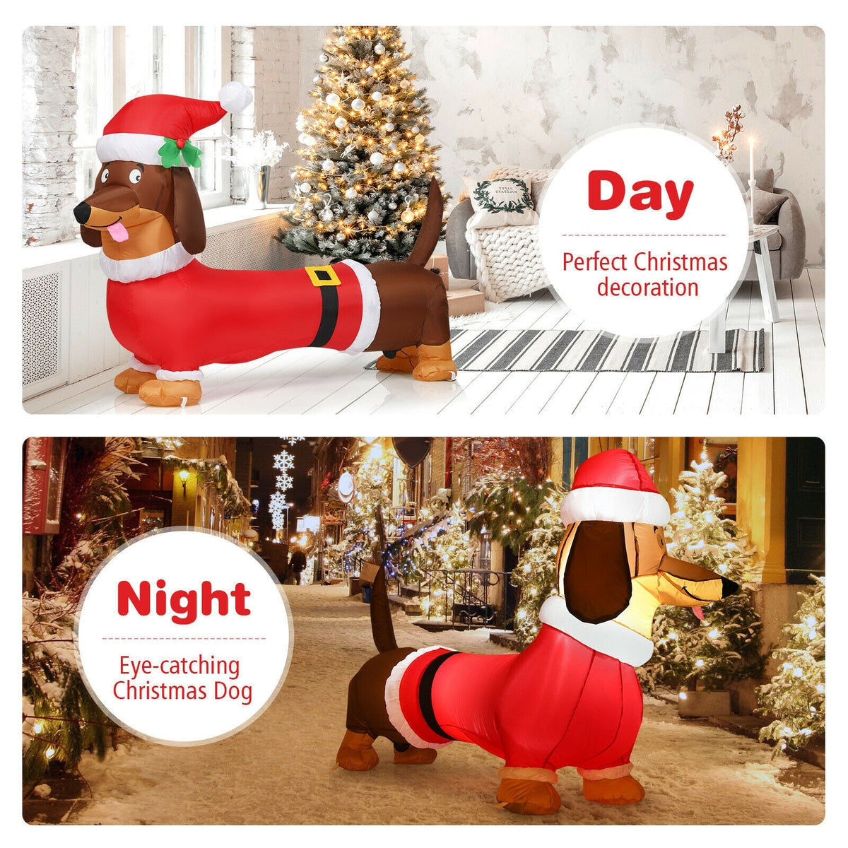 5 Feet Inflatable Christmas Dog with LED Lights, red Santa suit on brown dog DirectDeals on Tampa Home & Garden Store