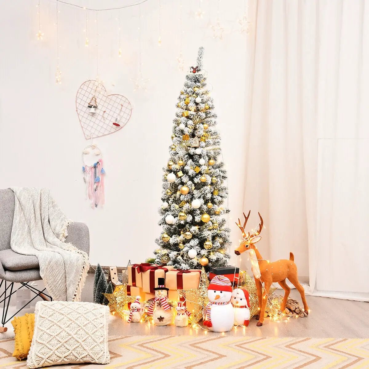 6 ft unlit hinged snow-flocked artificial pencil Christmas tree with 500 branch tips on Tampa Home & Garden Store