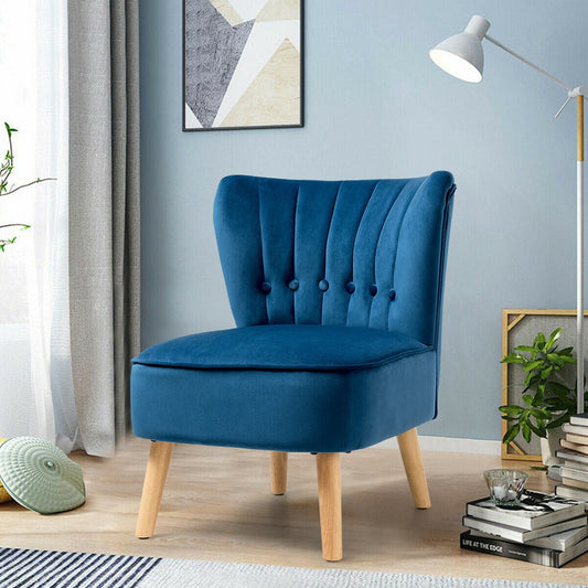 Armless Accent Chair Tufted Velvet Leisure Chair-Blue - Tampa Home & Garden Store