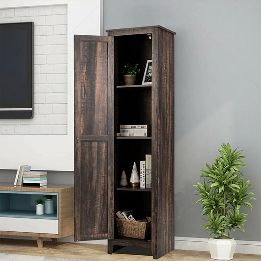 DirectDeals Linen Tower Bathroom Storage Cabinet with Shelf in dark wood finish; two-cabinet set on Tampa Home & Garden Store