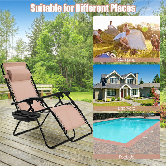 2 Pieces Folding Recliner Zero Gravity Lounge Chair - Beige - Tampa Home & Garden Store