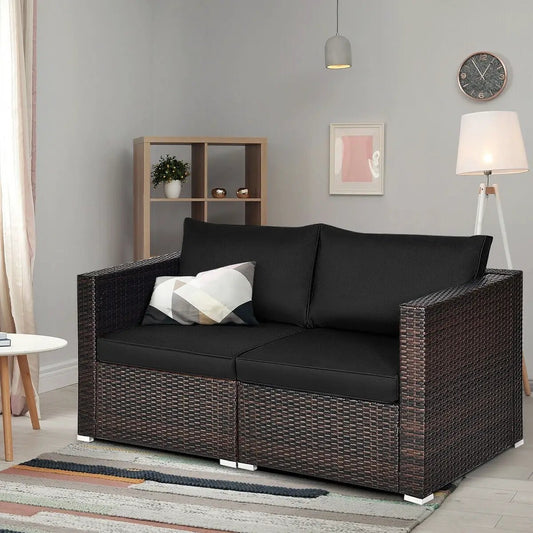2 Piece Patio Rattan Sectional Sofa Set Beige