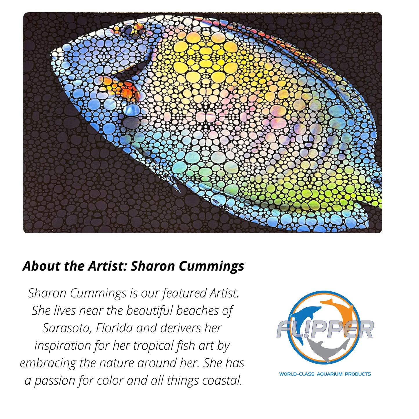 Flipper Aquarium Mat with Tang artwork featuring a vivid bubble mosaic for tanks on Tampa Home & Garden Store