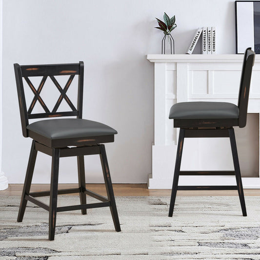 2 Pieces 24 Inch Swivel Counter Height Barstool Set with Rubber Wood Legs - Tampa Home & Garden Store