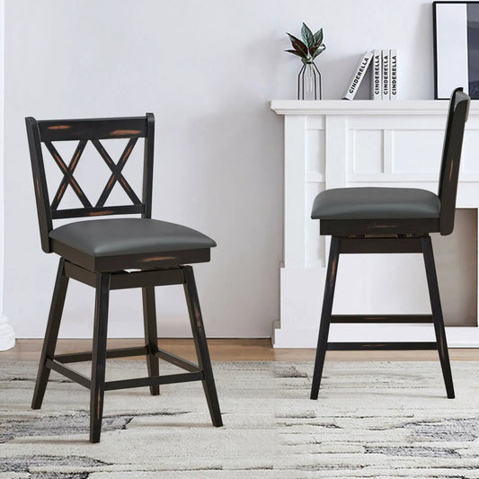 2-Piece Swivel Counter Height Barstool Set DirectDeals with black frames and gray cushions on Tampa Home & Garden Store