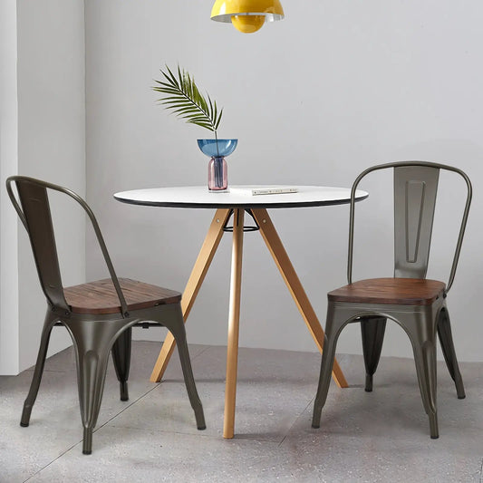 18 Inch Stackable Metal Wood Dining Chairs gray metal with wood seats DirectDeals set of 4 on Tampa Home & Garden Store