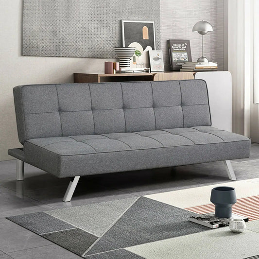 Three-seat convertible sofa bed in gray fabric with tufted cushions and metal legs DirectDeals Daybeds on Tampa Home & Garden Store