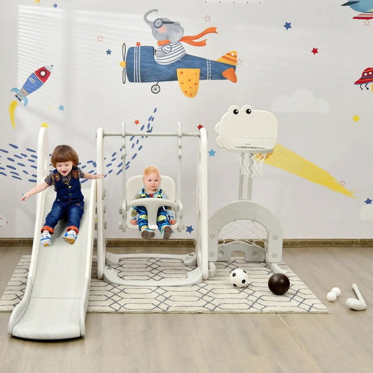 6 in 1 Toddler Slide and Swing Set with two swings and basketball hoop DirectDeals on Tampa Home & Garden Store