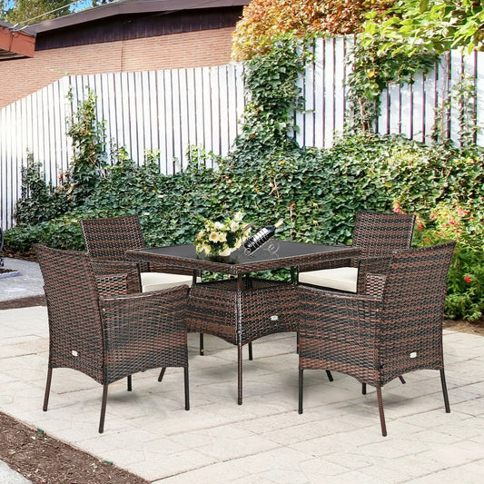 Outdoor 5 Pieces Dining Table Set with 1 Table and 4 Single Sofas - Tampa Home & Garden Store