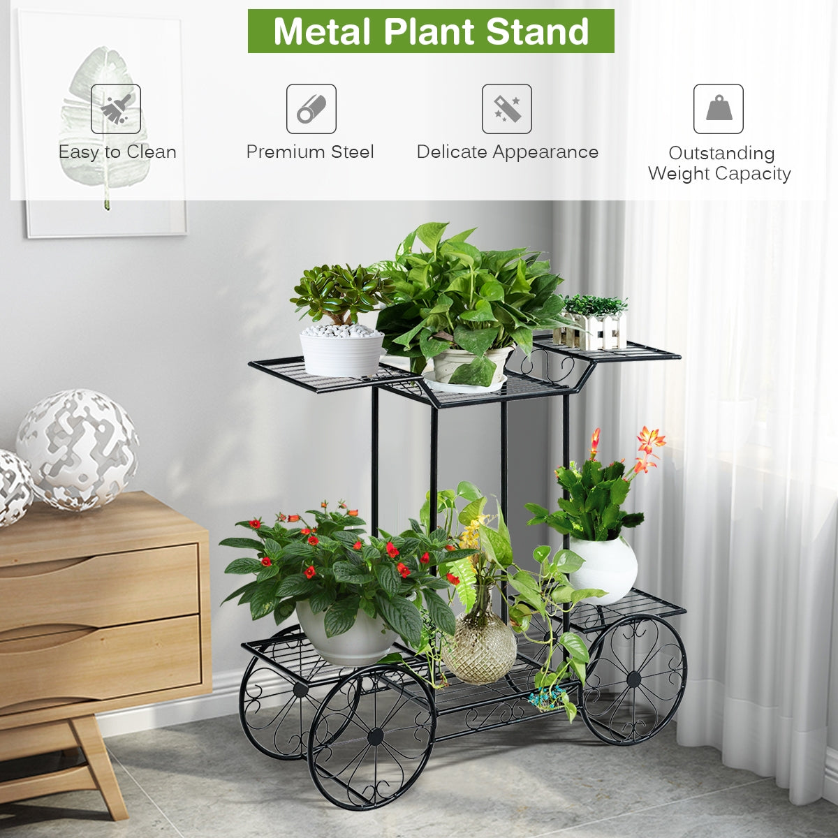 Six Tier Garden Cart Flower Rack Plant Holder black metal stand DirectDeals plant stand on Tampa Home & Garden Store