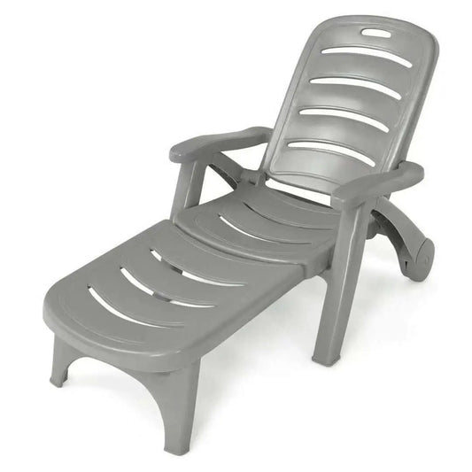 5 Position Adjustable Folding Lounger Chaise Chair-Gray - Tampa Home & Garden Store