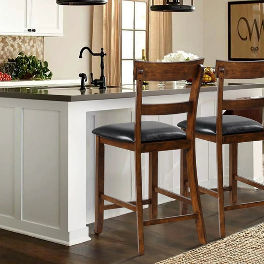2-piece counter height chair set with leather seats and dark wood legs on Tampa Home & Garden Store