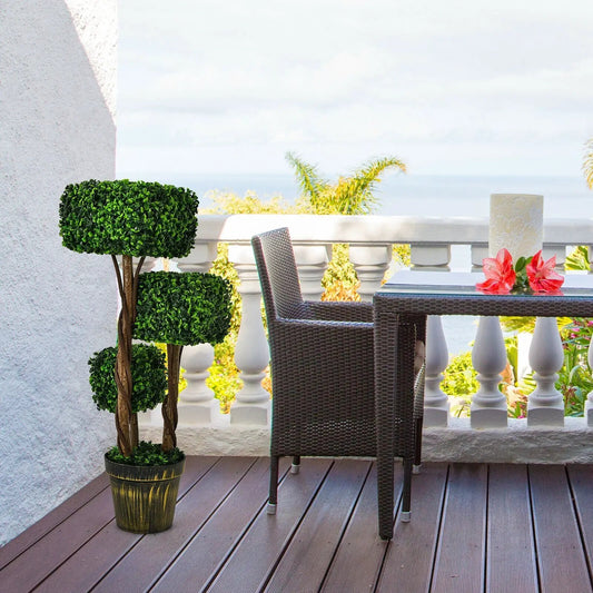 36 Inch artificial boxwood topiary with two green ball clusters in a decorative planter for indoor outdoor use on Tampa Home & Garden Store