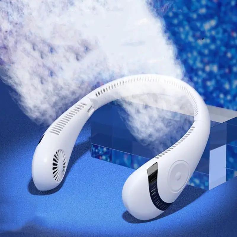 Portable Hanging Neck Fan USB LED Display 5 Gear