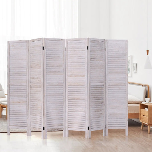 6-panel Venetian wooden slat room screen in whitewash, folding divider DirectDeals on Tampa Home & Garden Store