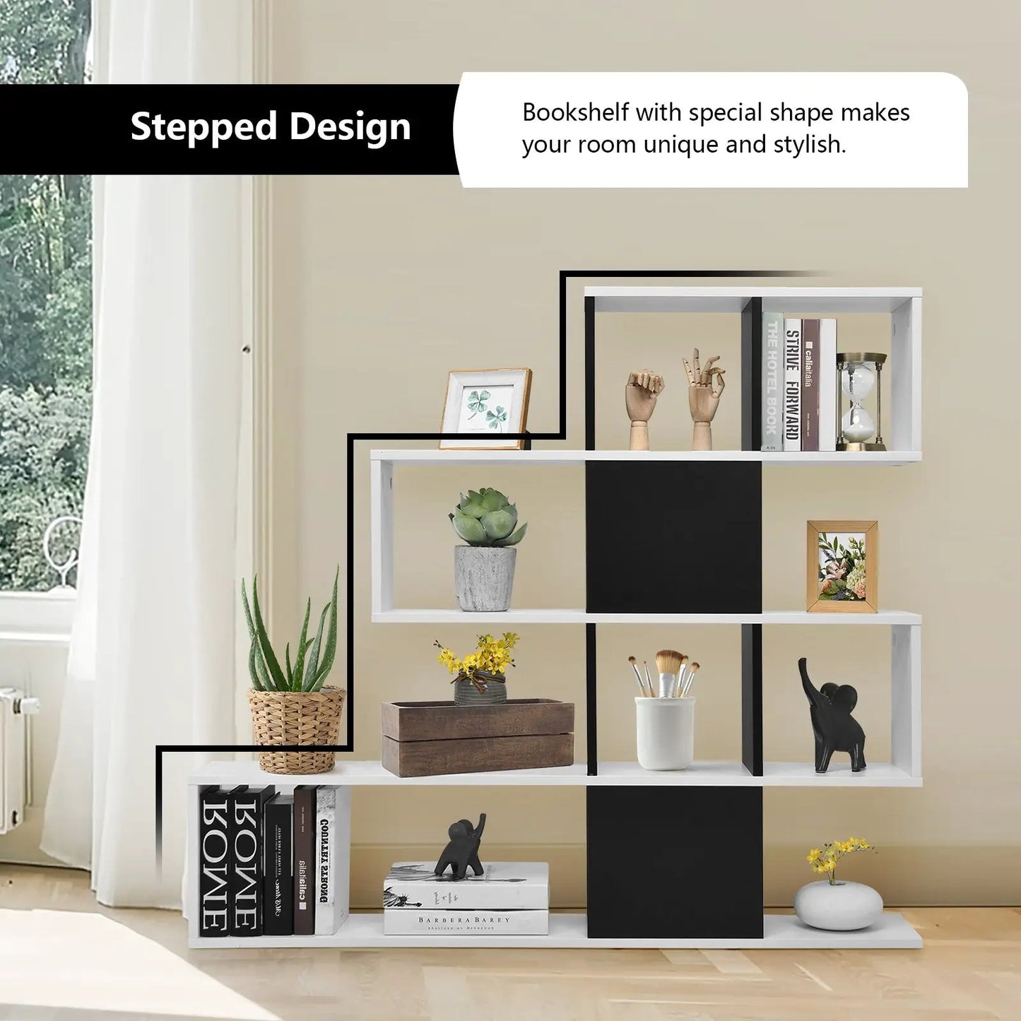 5-Tier Bookshelf Corner Ladder Bookcase with Storage Rack-Black & White - Tampa Home & Garden Store