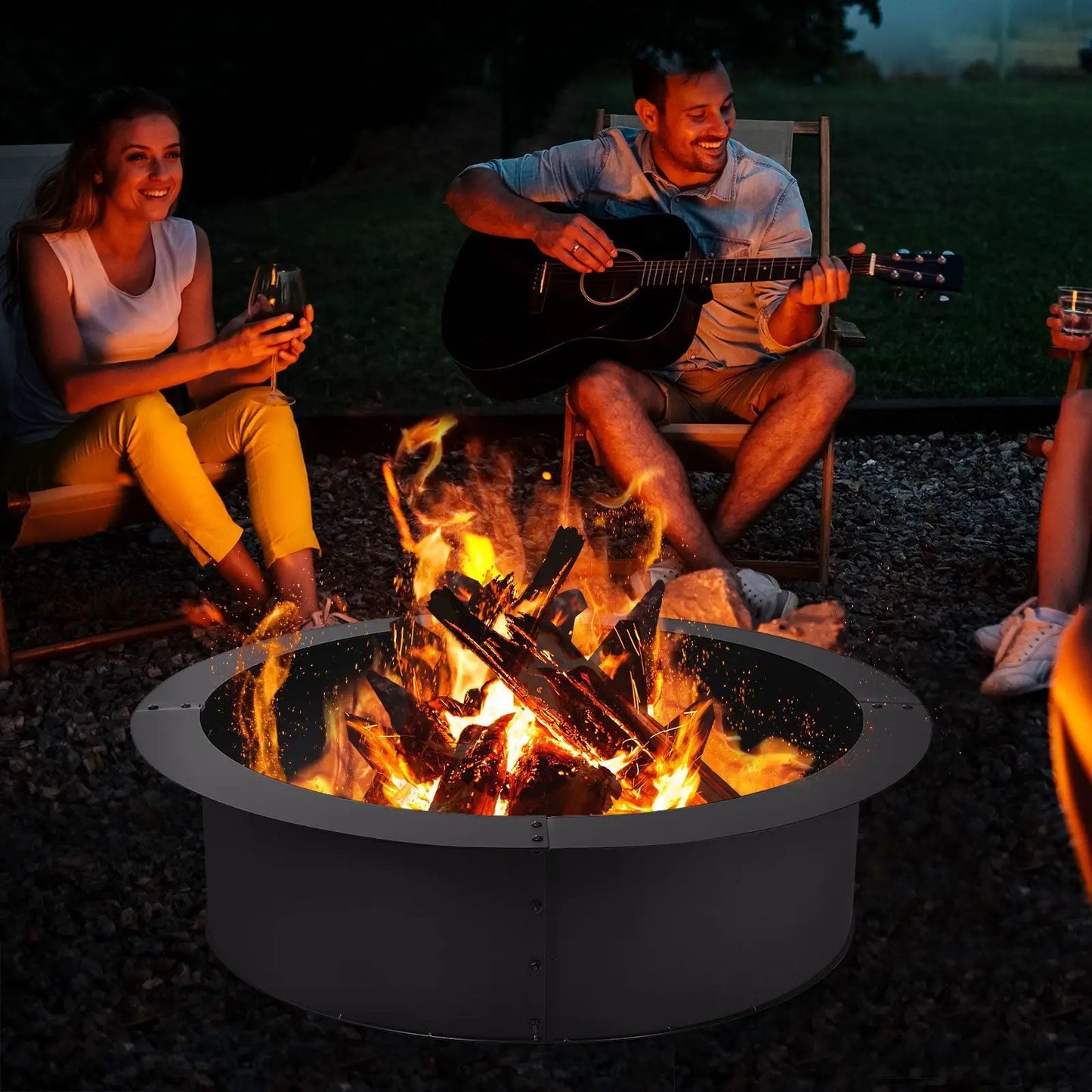 36-inch round steel fire pit ring gray finish for outdoor use on Tampa Home & Garden Store